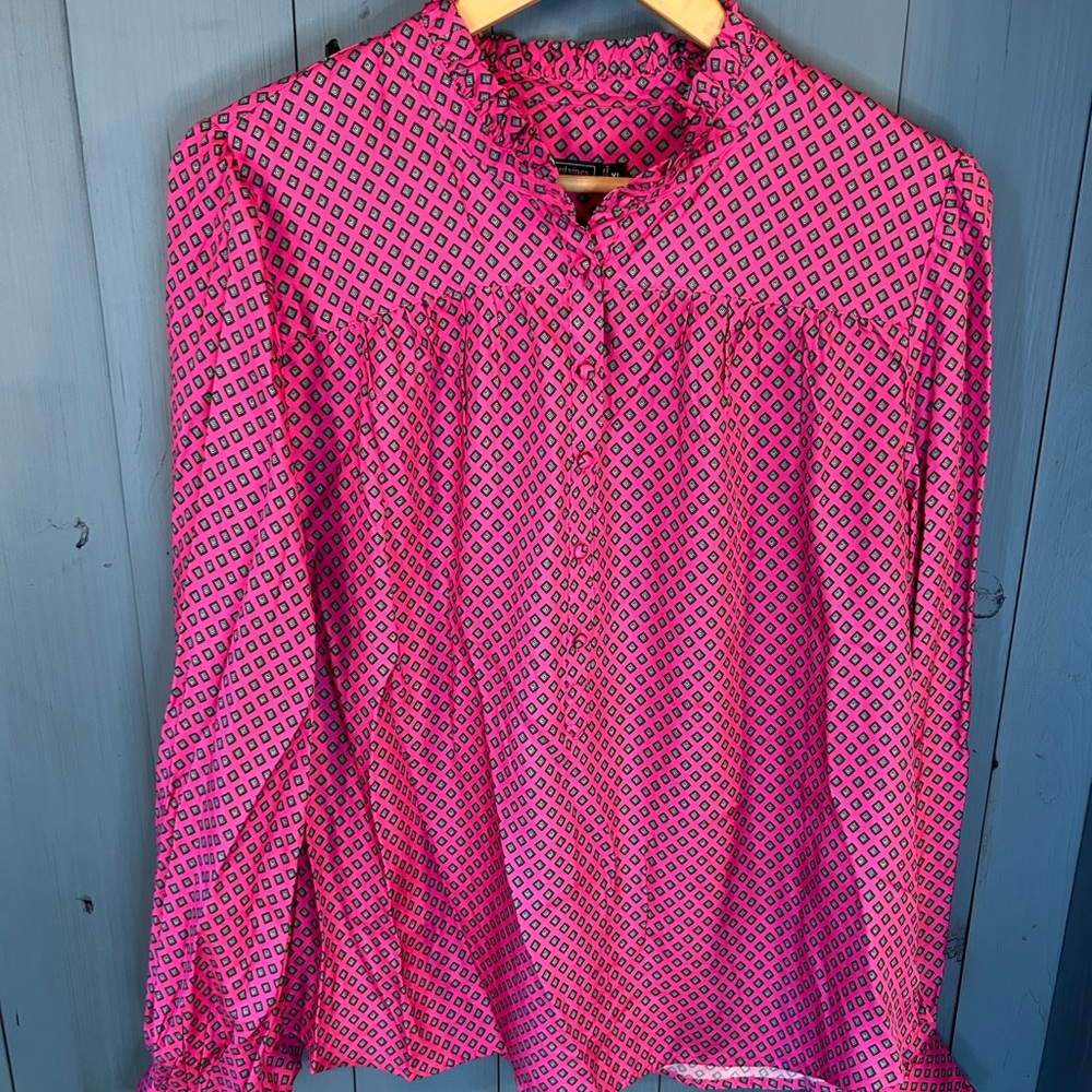 Vineyard Vines Pink and Blue Diamond Blouse | Women’s Size XL